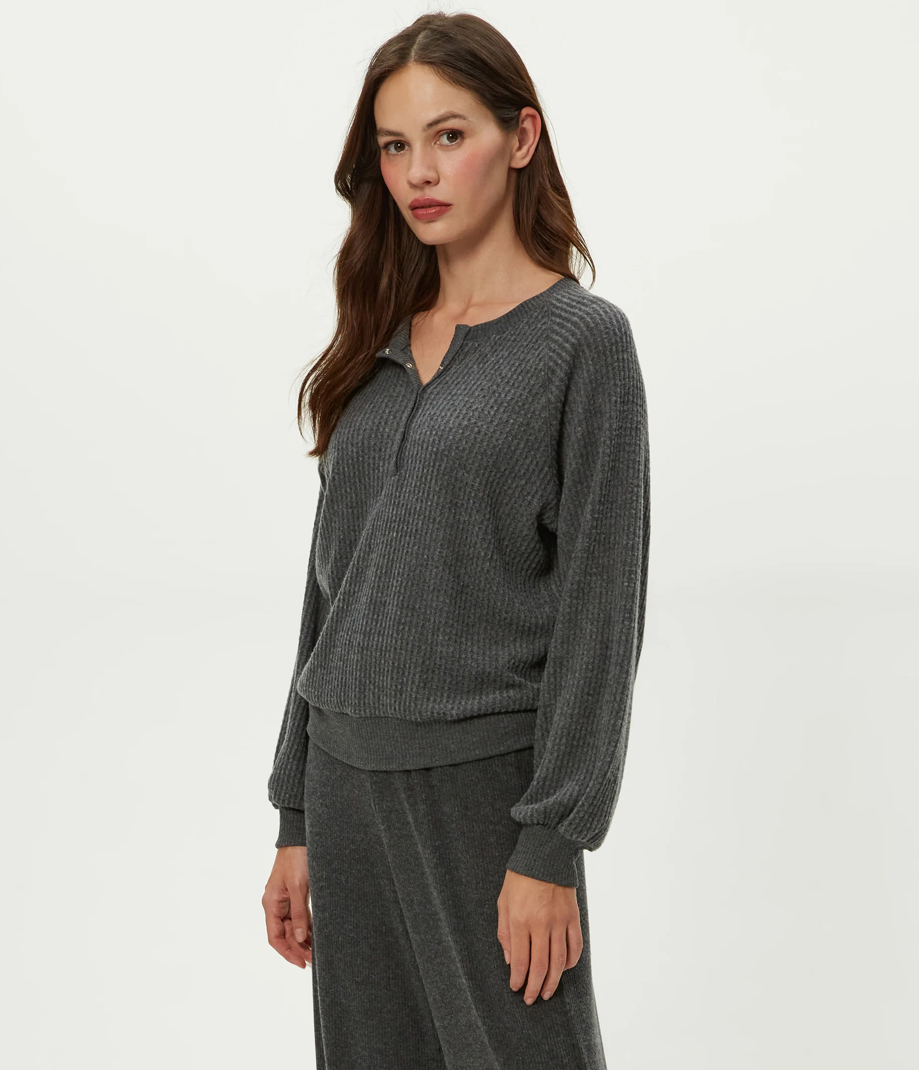 Eira Henley Brushed Waffle Top - Image 15