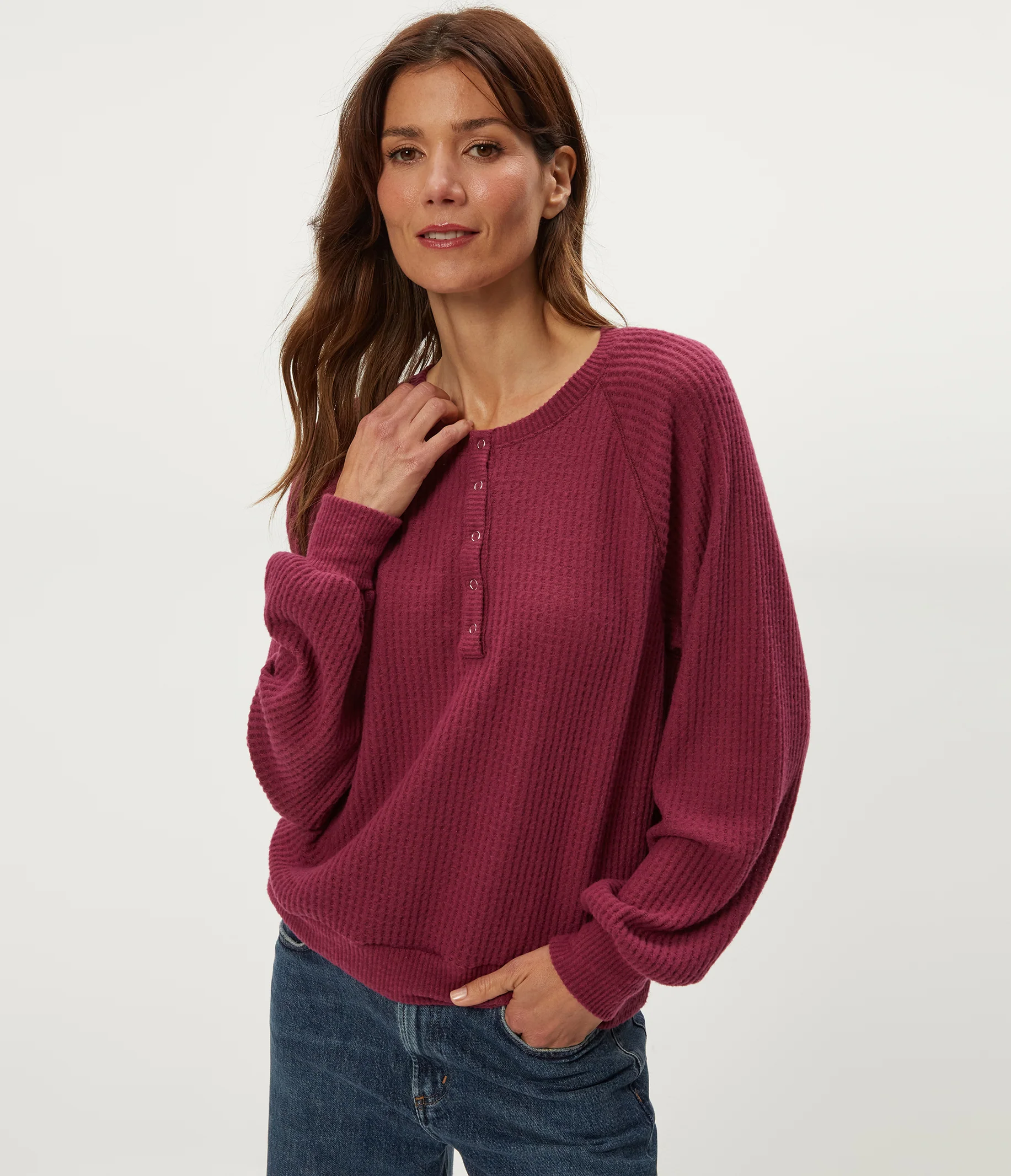 Eira Henley Brushed Waffle Top - Image 5