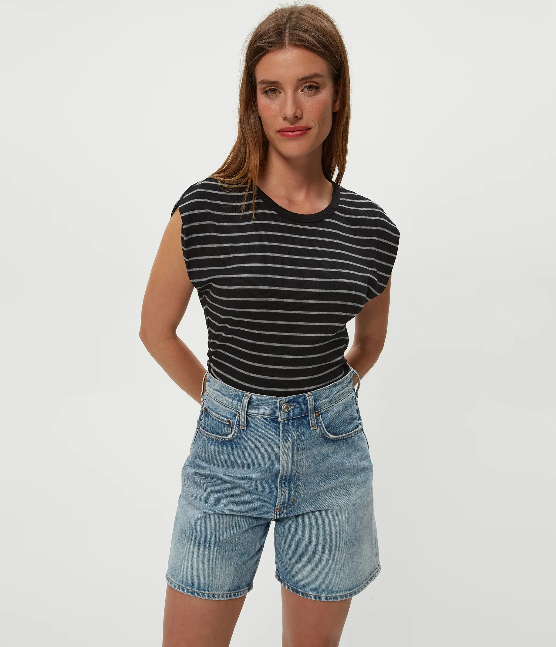 Joni Striped Power Shoulder Tee