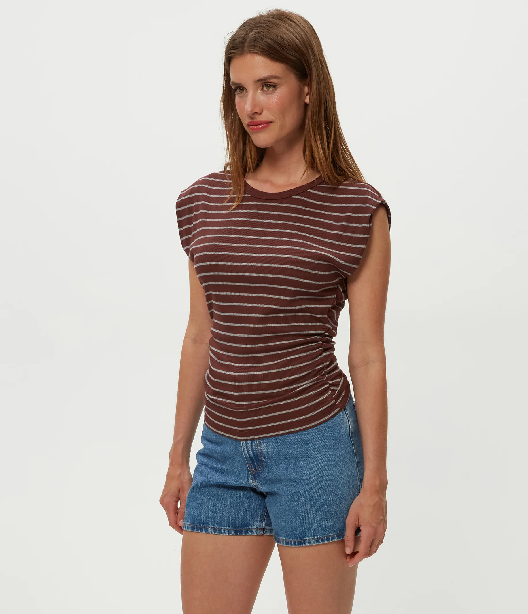 Joni Striped Power Shoulder Tee - Image 11