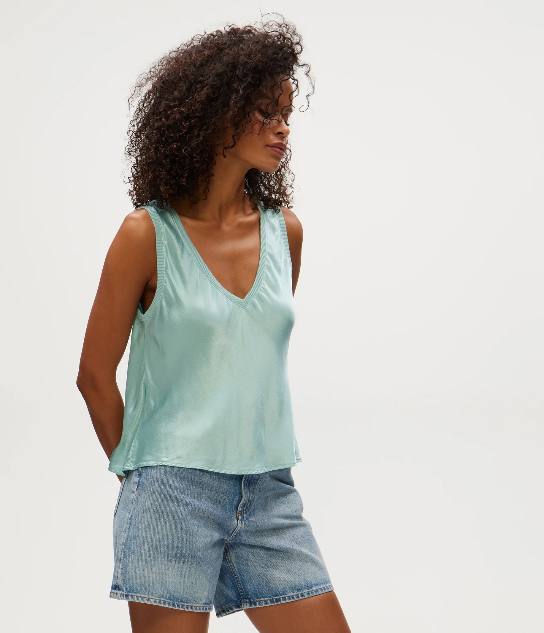 Liz Satin V-Neck Tank - Image 15